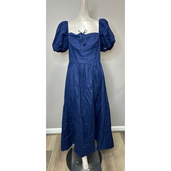 Reformation Marella Linen Midi-Dress IN Danube US 12 $278 - Picture 4 of 10